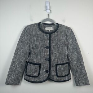 Hobbs London Chic Tweed Blazer with Black Trim Size 4 EUC Classic Old Money